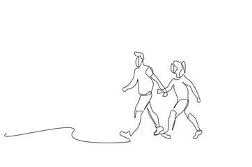 woman man sport park walk run health life one line art design vector