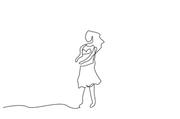 young beautiful woman holiday beach relax casual one line art design vector