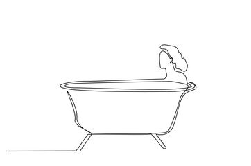 bathtub bath woman relax bath time one line art design vector