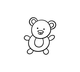 Hand drawn teddy bear. Children toy bear in doodle style. Children doodle drawing. Baby teddy toy. Vector isolated illustration on white background.