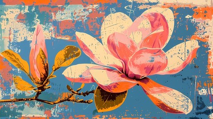 Color magnolia flower pattern illustration poster background