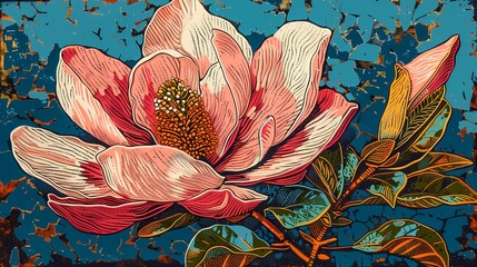 Color magnolia flower pattern illustration poster background