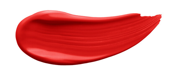 Lipstick smear smudge swatch isolated on transparent background. Cream makeup texture. Bright red color cosmetic product brush stroke swipe sample