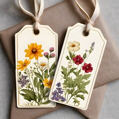 Vintage-style paper with wildflowers on it, tag -Generative AI
