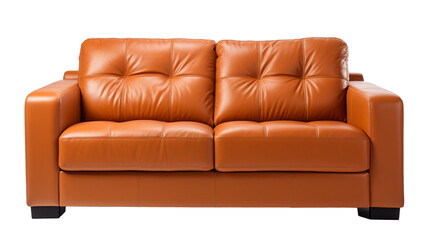 Fototapeta premium Brown classic natural leather couch sofa furniture , front view, isolated on transparent background png