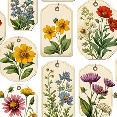 Vintage-style paper with wildflowers on it, tag -Generative AI
