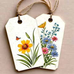 Vintage-style paper with wildflowers on it, tag -Generative AI
