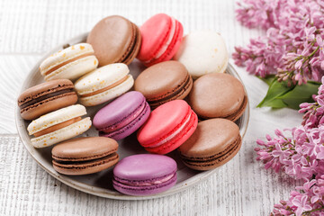 Colorful macaroons, arranged in a delightful display of vibrant hues