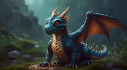 A charming cute baby dragon Realistic illustration