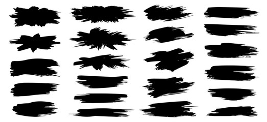 Fototapeta premium Set of black paint, ink brush strokes, brushes, lines. Dirty artistic design elements, boxes, frames for text. Vector illustration