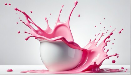 splash of pink yogurt milk plain white background from Generative AI