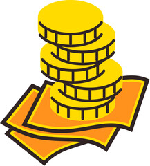 Coins and cash, currency icon