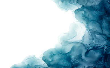 Abstract art blue paint background with liquid fluid grunge texture on white background with copy space for text.
