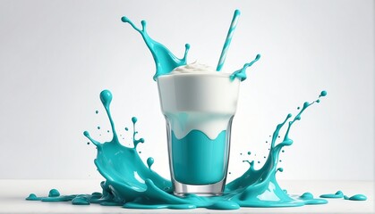 splash of teal yogurt milk plain white background from Generative AI