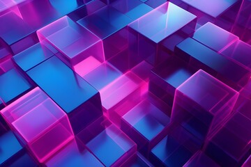  3D illustration volumetric  colorful  cubes. Parallelogram pattern. Technology geometry neon...
