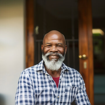 african american senior in front of his house