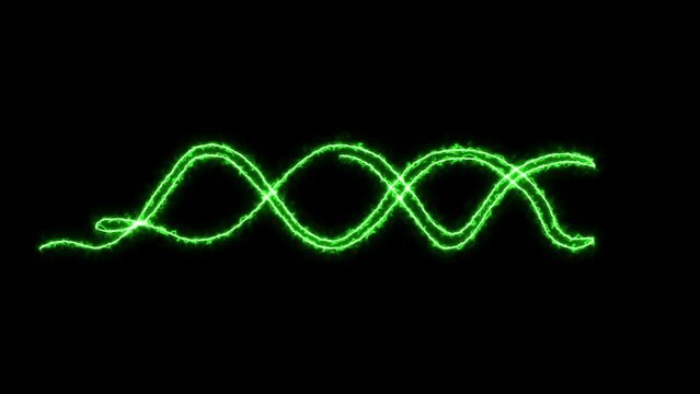 Self drawing animation with one continuous line draw, logo, burning green Abstract DNA molecule