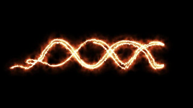 Self drawing animation with one continuous line draw, logo, burning fire Abstract DNA molecule
