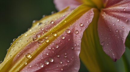 Macrophotograph of raindrop on daylily blossom
