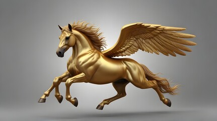 Golden flying horse Pegasus isolated on white background