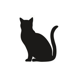 Silhouette of a cat in a sitting pose in a vector, flat style.