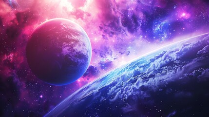 Craft a mesmerizing front-facing space-themed illustration with a blend of both digital 3D rendering and vibrant pixel art