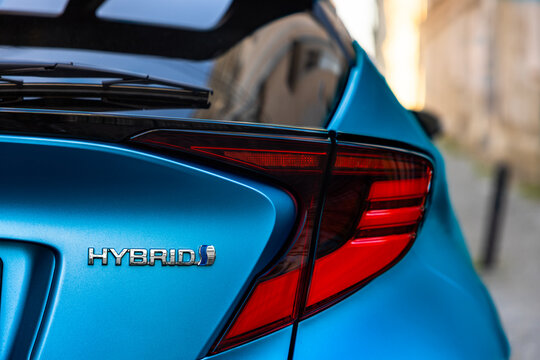Closeup of blueToyota C-HR Hybrid