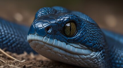Fototapeta premium Blue viper snake closeup face