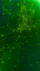 Portrait green plexus particles molecules space particle form, futuristic neon graphic Background, 3D technology shape background