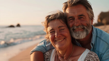 Portrait of an happy smiling mature lovely senior couple posing close together - Powered by Adobe