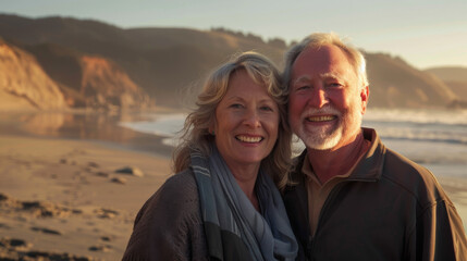 Obraz premium Portrait of an happy smiling mature lovely senior couple posing close together
