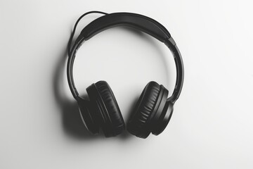 A pair of sleek black headphones isolated on a white background, symbolizing modern audio technology