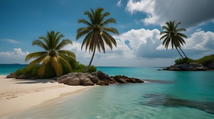 Fototapeta premium Beautiful Beach With Palms And turquoise sea in Jamaica