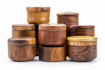 wooden round boxes on white background