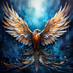 Phoenix rising from fire. Eagle illustrations.