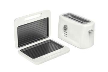 Electric toaster and sandwich maker on transparent background