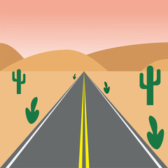 Illustration vector design of road in the Desert at evening