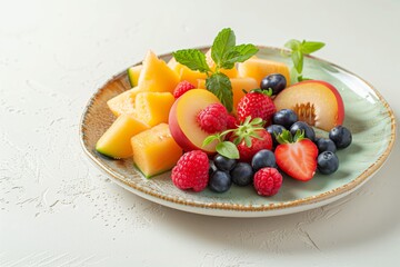 Colorful mixed fruit platter with vibrant fresh berries
