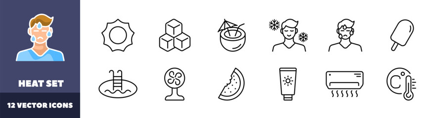 Heat icons set. Linear style. Vector icons