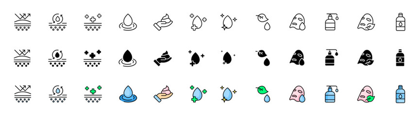 Self care icons collection. Linear, silhouette and flat style. Vector icons