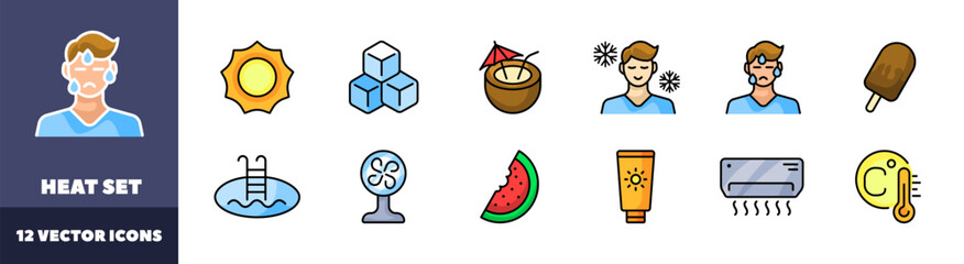 Heat icons set. Flat style. Vector icons
