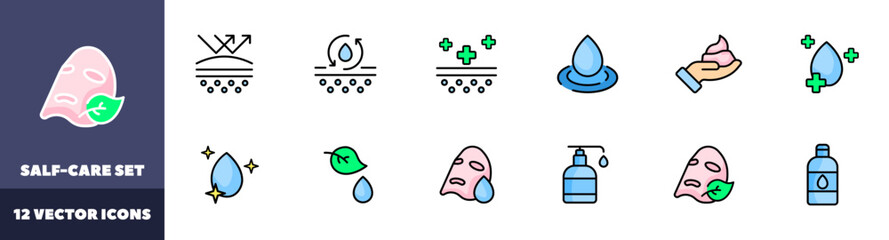 Self-care icons set. Flat style. Vector icons