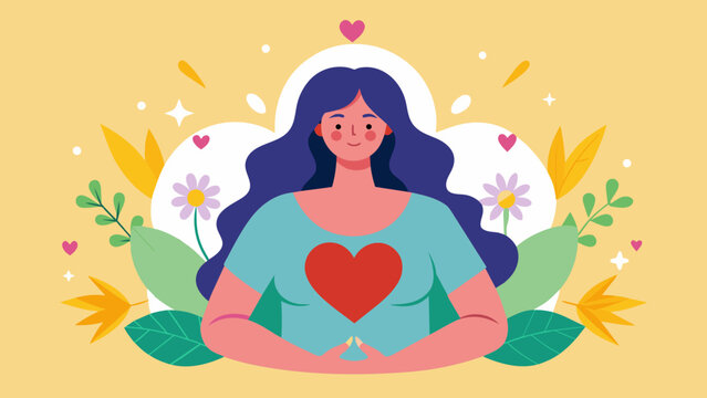 Amor propio. Mujer sonriendo con fondo floral.