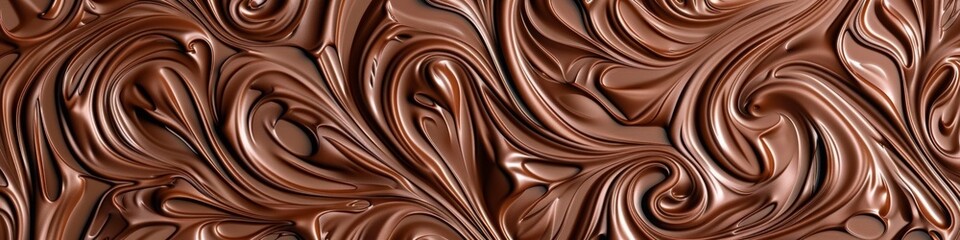 A seamless pattern of chocolate liquid texture, showcasing the intricate swirls and textures characteristic of reallife melted chocolate. The background is a rich brown color with detailed lines