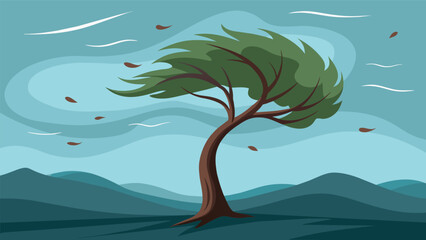 A lone tree proudly withstands the harsh winds and elements reminding us of the stoic principles of resilience and endurance.. Vector illustration