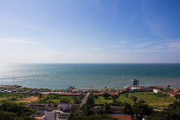 Beautiful landscape view of the sea and blue sky from the top at Kanyakumari, India. Ariel view of...