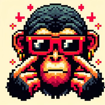 Monkey pixel art wearing sunglasses.
