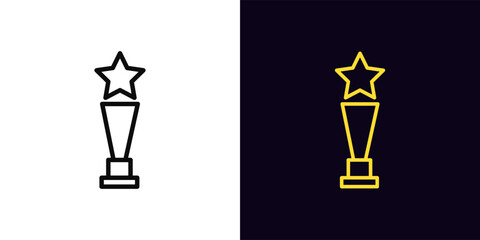 Outline award statue icon, with editable stroke. Golden statue with star. Awarding statuette, film and music award, academy reward, giving ceremony, winner trophy and prize nomination. Vector icon