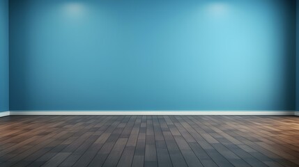 Blue Wall with wooden Flooring. Empty Room for Product Presentation