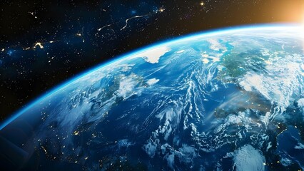 View of Earth from outer space with planet Earth in background. Concept Space Photography, Earth From Above, Planetary Views, Cosmic Landscapes, Outer Space Portrait